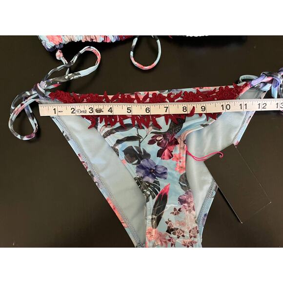 NWT South Beach * Bikini Light Blue Floral Top & Bottom Tie Sz6 - Picture 10 of 14
